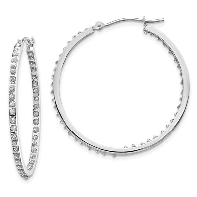 #ad 14k White Gold Diamond Fascination Round Hinged Hoop Earrings $254.07