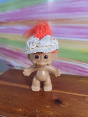 #ad Vintage Russ Troll Doll 3quot; Thanksgiving Girl Pilgrim Orange Hair NO CLOTHES $7.99