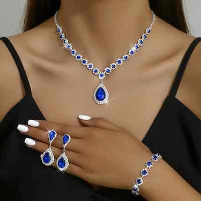 #ad Bridal Jewelry Set Silver Bridal Necklace And Earrings Set Bracelet 3pcs Set $29.99