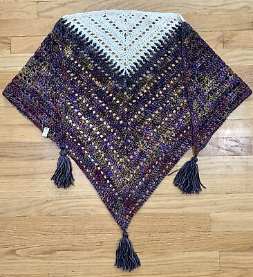 #ad Knit Knit Hooray Boho Crochet Triangle Scarf By Handmade With Tassels EUC $29.83