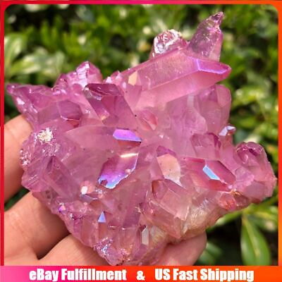 #ad 100g Natural Aura Pink Titanium Quartz Crystal Cluster Geode Specimens Healing $11.01