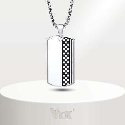 #ad Vnox Mens Dog Tag Checkerboard NecklacesStainless Steel Militay Dogtag Pendant $8.99