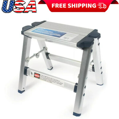 #ad Aluminum Single Step Stool Folding with Plastic Feet Supports Up to 200 lbs $27.55