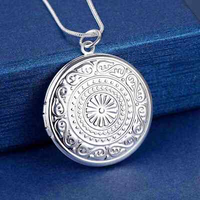 #ad #ad 925 sterling silver charms Vintage round photo frame pendant Necklaces for women C $2.90