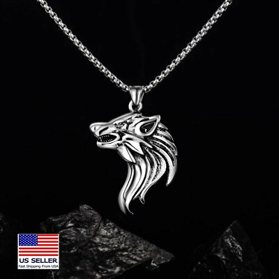 #ad #ad MEN Stainless Steel Vintage Viking Lucky Wolf Head Pendant Necklace 24quot; 1082 $6.99