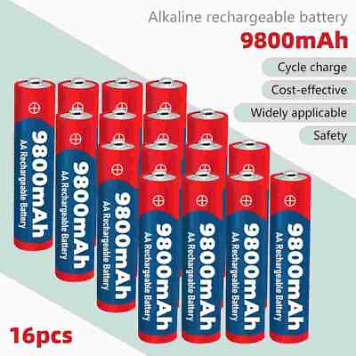 #ad 16PCS 1.5V 9800mAh AA AAA Rechargeable Alkaline Batteries Charger for Headlamp $15.99