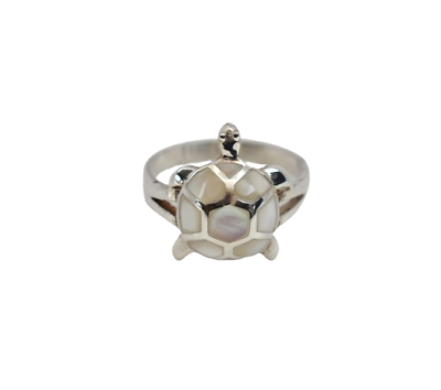 #ad Turtle with Mother of Pearl Shell 925 Sterling Silver Band Ring Sizes 6.5 8.5 $24.99