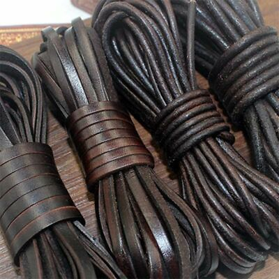#ad Genuine Leather Cord 2m Retro 1.5 10mm Round Flat Strand Rope Jewelry Findings $9.84