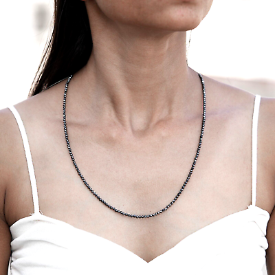 #ad Black Diamond Necklace Bead Necklace Moissanite Necklace Cuban Black Polished $220.00