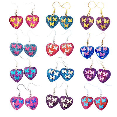 #ad Glitter Heart Butterfly Dangle Earrings Girls Women $21.60