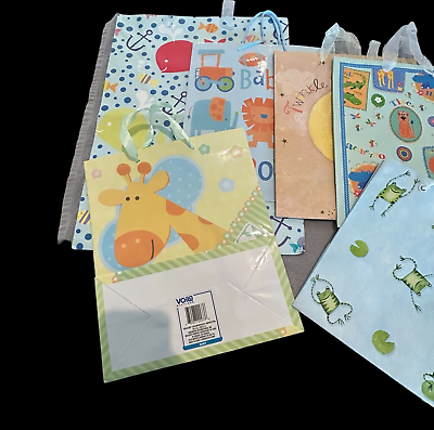 #ad Baby Gift Bags Lot Shower Birthday Lot of 6 Baby Boy Baby Girl Mixture of S M L $13.89