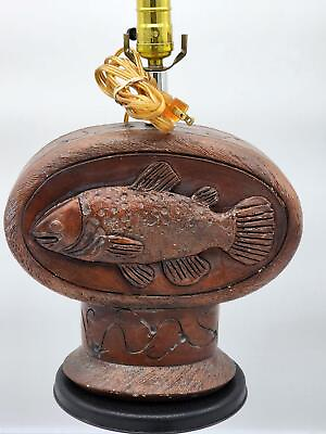 #ad Ceramic Wood Look Fish Lamp by Vintage Verandah 1992 Rustic Look $35.00