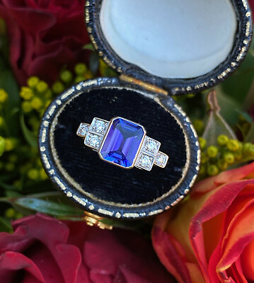 #ad Art Deco Tanzanite and Diamond Ring Platinum 0.25ct 1.50ct GBP 1495.00
