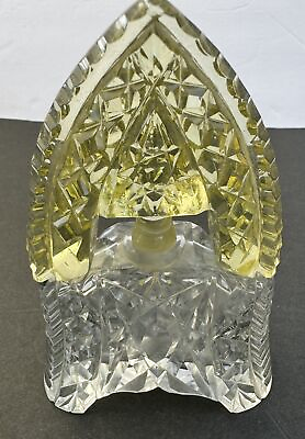 #ad Vintage Clear Cut Glass Crystal Perfume Bottle with Yellow Cut Glass Stopper $64.99