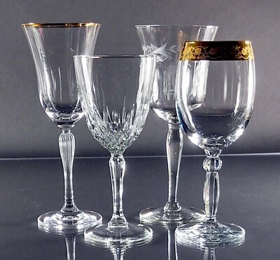 #ad Vintage Wine Glasses Water Goblets Mismatched Stemware Set of Four $32.99