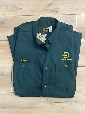 #ad NEW Vintage John Deere Tractor Work Uniform Protexall Green Shirt Snap Size XL $66.50