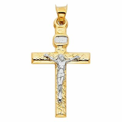 #ad 14K Solid Yellow White Gold Crucifix Cross Religious Pendant Men Women $102.36