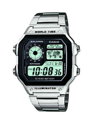 #ad Casio Men#x27;s Quartz Multifunction Silver Tone Bracelet 42mm Watch AE1200WHD 1A $37.99