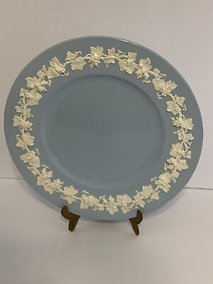 #ad VTG Wedgwood Blue Queen#x27;s Ware 9 1 4quot; Plate White Embossed Vines From England $14.99