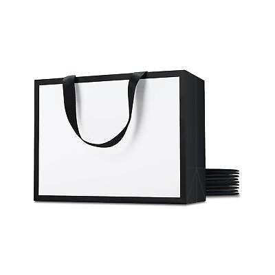 #ad Gift Bags Medium 10Pcs 8x4.25x10.5 inch White and Black Gift Bags with Ribbon... $27.56