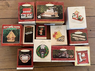 #ad lot of 12 hallmark ornaments Harley Santa Farmhouse Wheel Of Fortune Christmas $53.00