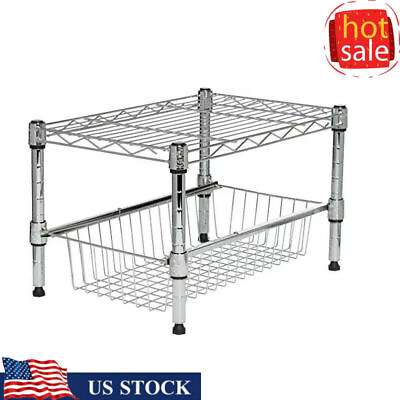 #ad Shelf W Adjustable Under Cabinet Organizer Sturdy Closet Kitchen Steel Chrome $27.44