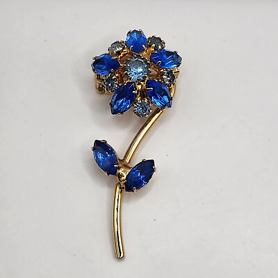 #ad Vintage Rhinestone Brooch Blue Flower $19.99