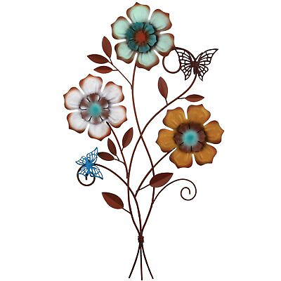 #ad Tricolor Flower Wall Decor Vintage Metal Wall Art Decor Rustic Hanging Wall Flow $23.37