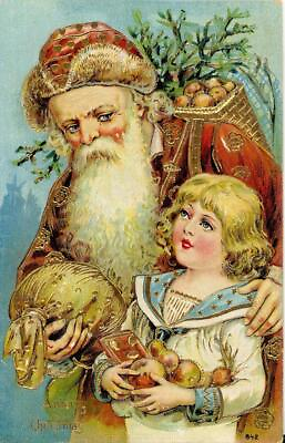 #ad C1907 15 CHRISTMAS GERMAN POSTCARD quot;Embossed Brown Robe Santa Clausquot; VG UNUSED $79.99