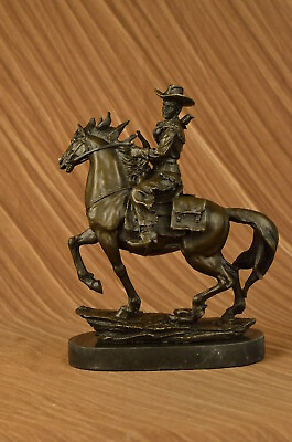 #ad Bronze Sculpture Statue Country Western Cowboy Horse Marble Ranch Art Gift Decor $244.65
