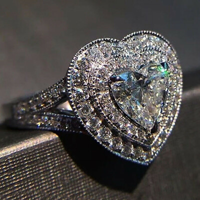 #ad Pretty Heart Cubic Zircon 925 Silver Filled Ring Women Wedding Jewelry Sz 6 10 C $3.83