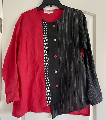#ad CHRISTOPHER CALVIN Women’s Red Black Pleated Placket Button Front Shirt Size S $24.99