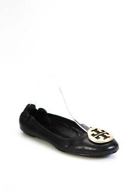 #ad Tory Burch Womens Leather Logo Emblem Scrunched Heel Ballet Flats Black Size 10 $59.99