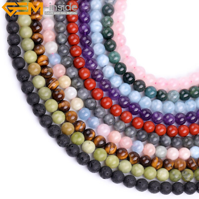 #ad Natural Assorted Gemstone Round Smooth Loose Beads Jewelry Making Strand 15quot; 8mm $2.88