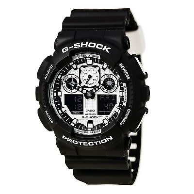 #ad Casio Men#x27;s Watch G Shock Alarm Ana Dig White Dial Black Resin Strap GA100BW 1A $77.53