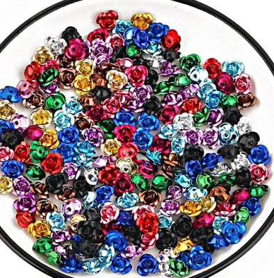 #ad 1bag 6 8 15mm color Metal Aluminum Rose Flower Beads about 950pcs $19.89