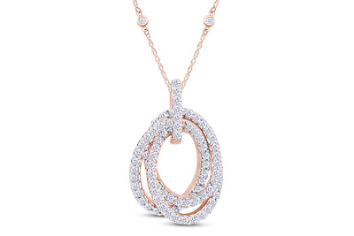 #ad 1.34ct Natural Diamond Triple Oval Pendant 18quot; Necklace 10K Solid Rose Gold $1586.99