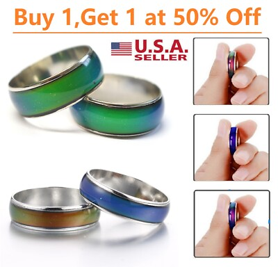 #ad Unisex Stainless Steel Temperature Changing Color Band Mood Rings Emotion Ring $5.42