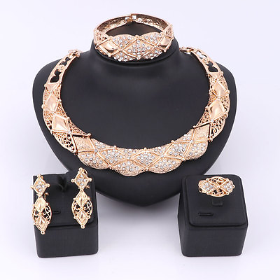 #ad Women Gold Plated Crystal Africa Dubai Wedding Party Necklace Bangle Jewelry Set $14.99