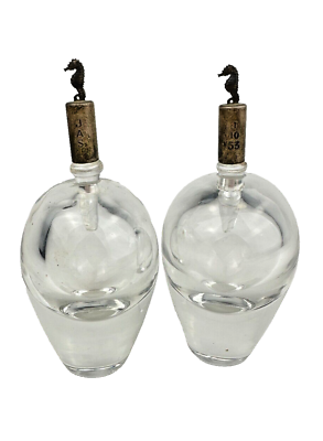 #ad Pair of Vintage Art Glass Perfume Bottles w Metal Stopper Tops Seahorse Mark JAS $30.00