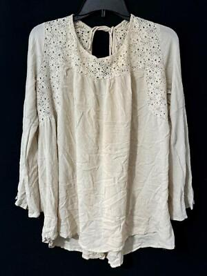 #ad *Heart hips beige crochet trim women#x27;s long sleeve plus top 2X $12.99