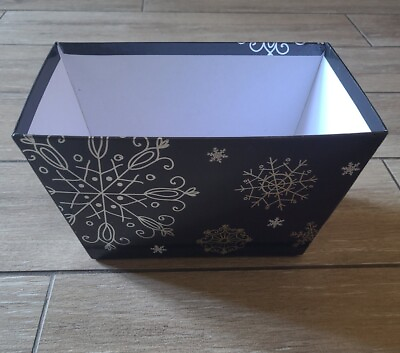 #ad Black with metallic silver snowflake Christmas holiday Cardboard Gift Basket $15.00