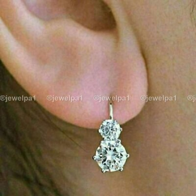 #ad Moissanite Drop Dangle Earrings Solid 14K White Gold 2 Carat Excellent Round Cut $225.49