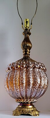 #ad Vtg Mid Century Hollywood Regency Handblown Iridescent Textured Glass Lamp $224.00