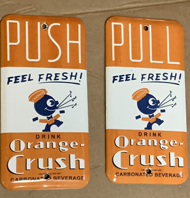 #ad Vintage Style orange crush Combo Door Push pull Enamel Porcelain Signs $109.00