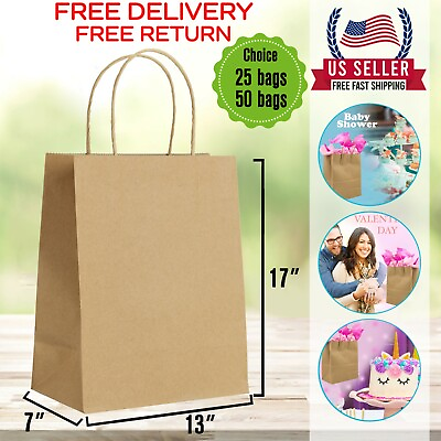 50Brown Kraft Paper Gift Bags Bulk with Handles.Ideal forPackagingRetail Gifts $25.95