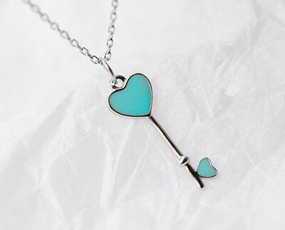 #ad Women 925 Sterling Silver Blue Heart Key Pendant Love Chain Necklace 15quot; 18quot; $18.50