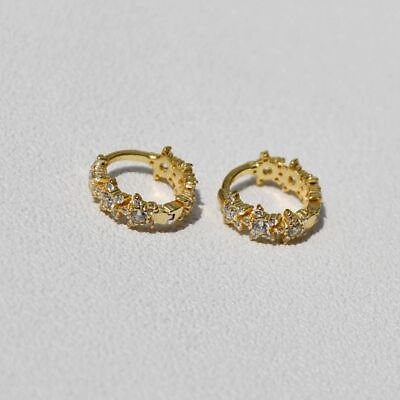 #ad Women Zircon Star Earring Sterling Silver Hoop Earrings Cute Ear Dangle 1 Pair $36.00