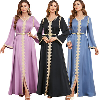 #ad Elegant Women Muslim Abaya Long Maix Dress Dubai Islamic Arab Robe Party Ramadan C $47.29