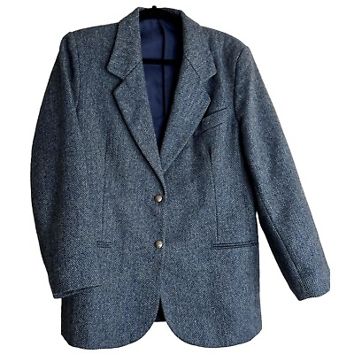 #ad Stewart Morrison Womens Gray Herringbone Wool Two Button Blazer Jacket Size 16 $80.99